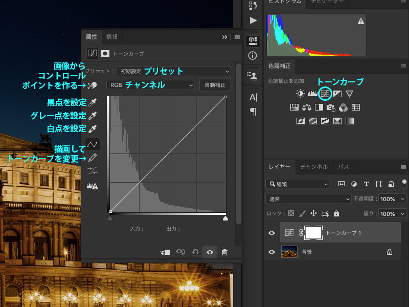 トーンカーブ操作画面